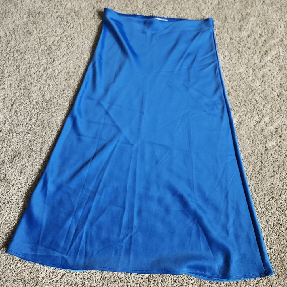Rachel Zoe Cobalt Blue Satin Silky Midi Skirt